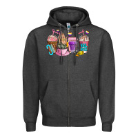 Charcoal Heather nail art  coffee cups Zipper Hoodie - AdoDesignShop