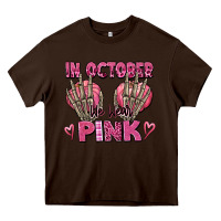 Chocolate Brown in october we wear pink skeleton Heavy Core Tee - texasbilliewilder