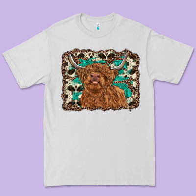 Highland Cow Western Background Premium Tee Designed By Ranaportraitstore