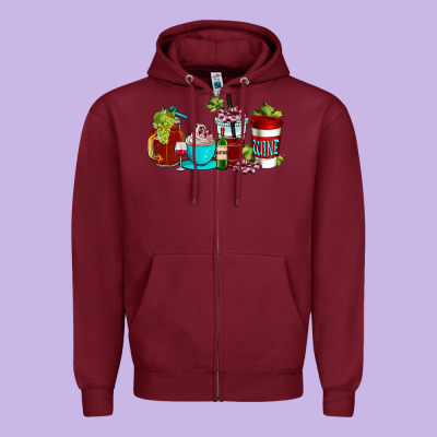 Wine Coffee Cups Zipper Hoodie Designed By Adodesignshop