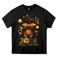 Black 2024 happy new year  afro messy bun Heavy Core Tee - texasbilliewilder