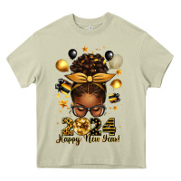 2024 Happy New Year  Afro Messy Bun Heavy Core Tee | Teevron