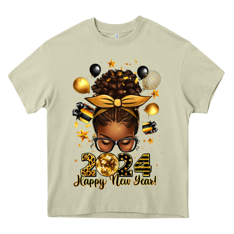 2024 Happy New Year  Afro Messy Bun Heavy Core Tee by texasbilliewilder | Teevron