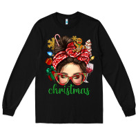Black Christmas Messy Bun With Gingerbread Man Long Sleeve Tee - BundleAndBundleShop