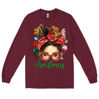 Burgundy Christmas Messy Bun With Gingerbread Man Long Sleeve Tee - BundleAndBundleShop