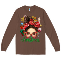 Chestnut Christmas Messy Bun With Gingerbread Man Long Sleeve Tee - BundleAndBundleShop