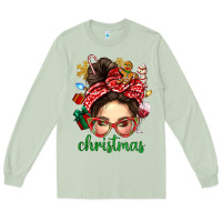 Matcha Christmas Messy Bun With Gingerbread Man Long Sleeve Tee - BundleAndBundleShop