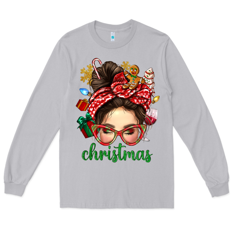 Christmas Messy Bun With Gingerbread Man Long Sleeve Tee by BundleAndBundleShop | Teevron