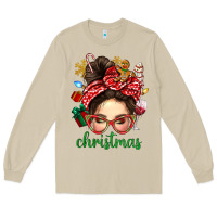 Mushroom Christmas Messy Bun With Gingerbread Man Long Sleeve Tee - BundleAndBundleShop