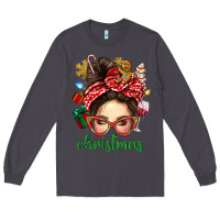 Smoke Christmas Messy Bun With Gingerbread Man Long Sleeve Tee - BundleAndBundleShop