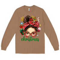Toasted Coconut Christmas Messy Bun With Gingerbread Man Long Sleeve Tee - BundleAndBundleShop
