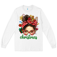 White Christmas Messy Bun With Gingerbread Man Long Sleeve Tee - BundleAndBundleShop
