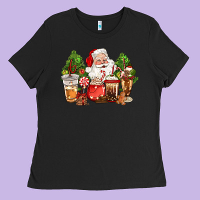 Christmas Santa Coffee Cups Ladies Tee Designed By Cowgirlartshop