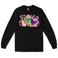 Black Easter Coffee Cups With Bunny Long Sleeve Tee - BundleAndBundleShop