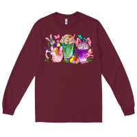 Burgundy Easter Coffee Cups With Bunny Long Sleeve Tee - BundleAndBundleShop