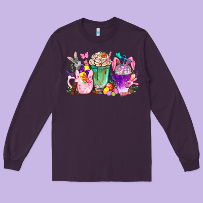 Easter Coffee Cups With Bunny Long Sleeve Tee Designed By Bundleandbundleshop