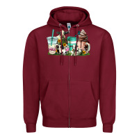 Burgundy cow coffee cups Zipper Hoodie - AdoDesignShop