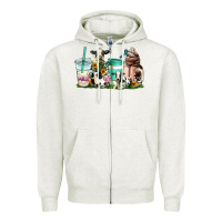 Oatmeal Heather cow coffee cups Zipper Hoodie - AdoDesignShop