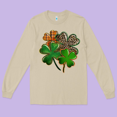 Leopard Shamrock Long Sleeve Tee Designed By Fadigitalartstudio
