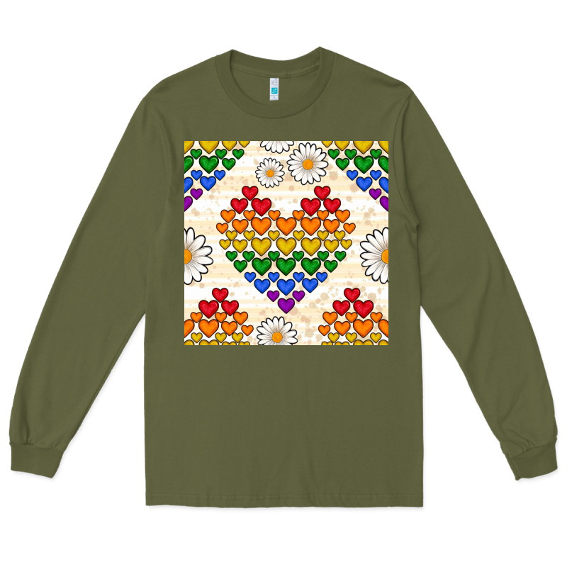 Pride Lgbtq Hearts And Daisy Seamless Pattern Long Sleeve Tee by BundleAndBundleShop | Teevron