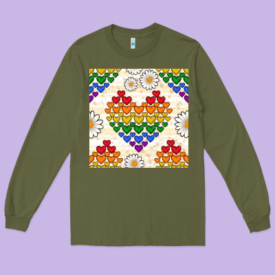 Pride Lgbtq Hearts And Daisy Seamless Pattern Long Sleeve Tee Designed By Bundleandbundleshop