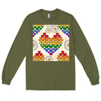 Army Green Pride lgbtq hearts and daisy seamless pattern Long Sleeve Tee - BundleAndBundleShop