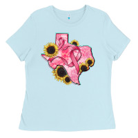 Baby Blue texas map breast cancer Ladies Tee - CowGirlArtShop