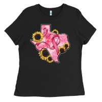 Black texas map breast cancer Ladies Tee - CowGirlArtShop