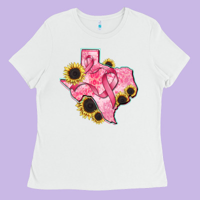 Texas Map Breast Cancer Ladies Tee Designed By Cowgirlartshop