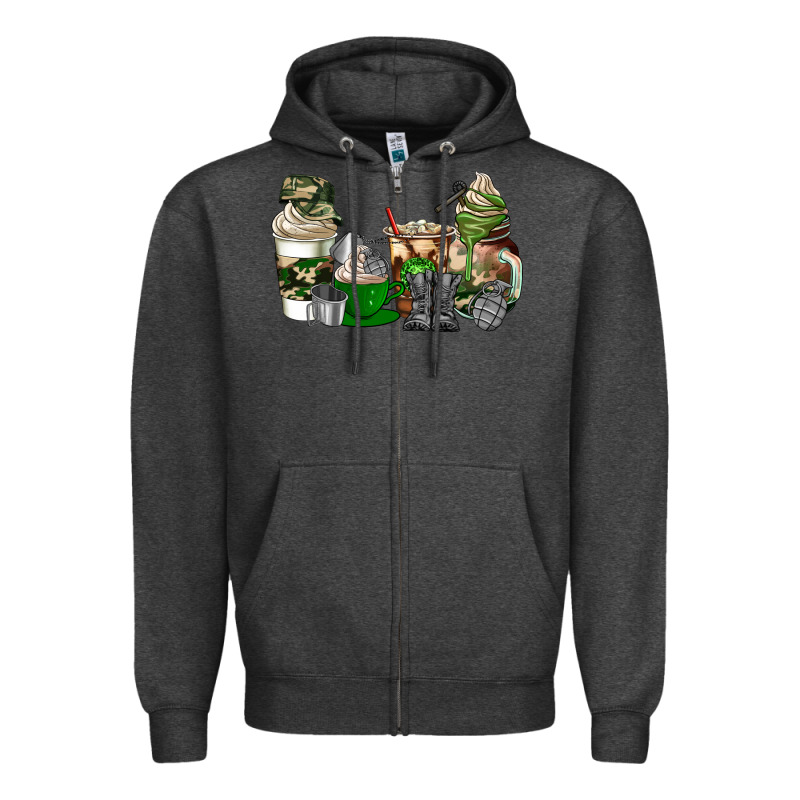 Veteran Coffee Cups Zipper Hoodie by AdoDesignShop | Teevron