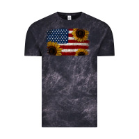 Cloud Black Distressed Yellow Sunflower American Flag Vintage Tee - Jasminsmagicworld