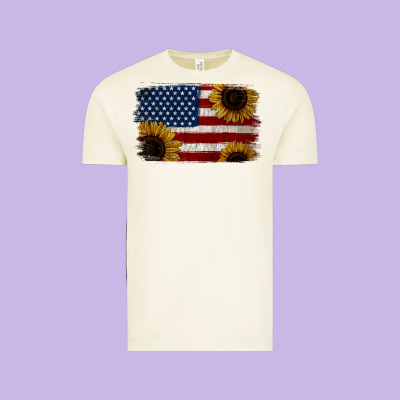 Distressed Yellow Sunflower American Flag Vintage Tee Designed By Jasminsmagicworld