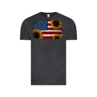 Vintage Black Distressed Yellow Sunflower American Flag Vintage Tee - Jasminsmagicworld