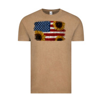 Vintage Coffee Distressed Yellow Sunflower American Flag Vintage Tee - Jasminsmagicworld