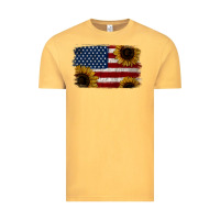 Vintage Mustard Distressed Yellow Sunflower American Flag Vintage Tee - Jasminsmagicworld