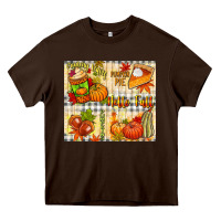 Chocolate Brown Hello Fall pumpkins Heavy Core Tee - NancyCooperArtShop