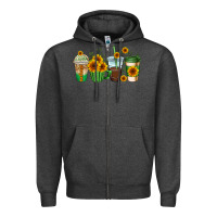 Charcoal Heather sunflowers coffee cups Zipper Hoodie - AdoDesignShop