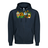 Navy sunflowers coffee cups Zipper Hoodie - AdoDesignShop