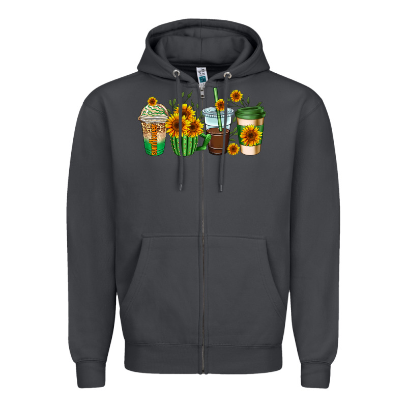 Sunflowers Coffee Cups Zipper Hoodie by AdoDesignShop | Teevron