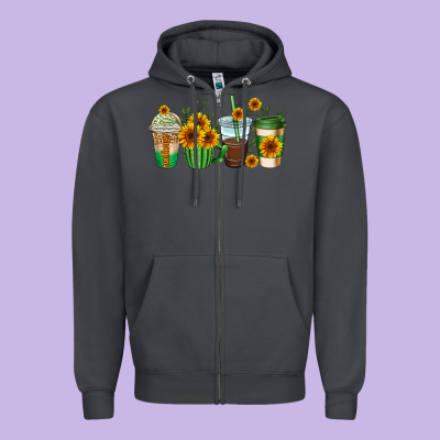 Sunflowers Coffee Cups Zipper Hoodie Designed By Adodesignshop