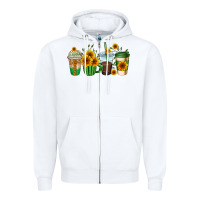 White sunflowers coffee cups Zipper Hoodie - AdoDesignShop