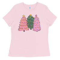 Bubblegum Pink christmas trees Ladies Tee - CowGirlArtShop