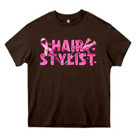 Chocolate Brown Breast Cancer hair stylist Heavy Core Tee - texasbilliewilder