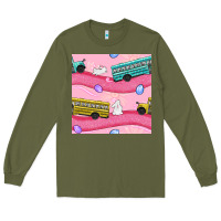 Army Green Easter School Bus Seamless Pattern Long Sleeve Tee - BundleAndBundleShop