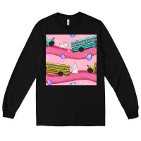 Black Easter School Bus Seamless Pattern Long Sleeve Tee - BundleAndBundleShop