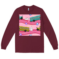 Burgundy Easter School Bus Seamless Pattern Long Sleeve Tee - BundleAndBundleShop