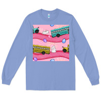 Colony Blue Easter School Bus Seamless Pattern Long Sleeve Tee - BundleAndBundleShop