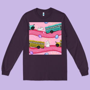 Easter School Bus Seamless Pattern Long Sleeve Tee Designed By Bundleandbundleshop