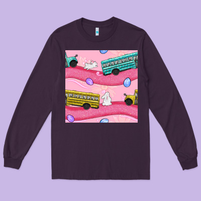 Easter School Bus Seamless Pattern Long Sleeve Tee Designed By Bundleandbundleshop