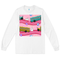 White Easter School Bus Seamless Pattern Long Sleeve Tee - BundleAndBundleShop